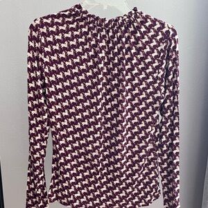 Ann Taylor Petite Horse Print Ruffle Neck Long Sleeve Blouse – Size Small